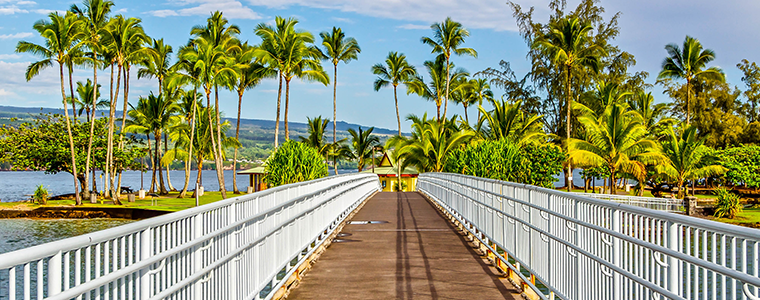 A bridge leads to Coconut Island in Hilo, Hawaii.