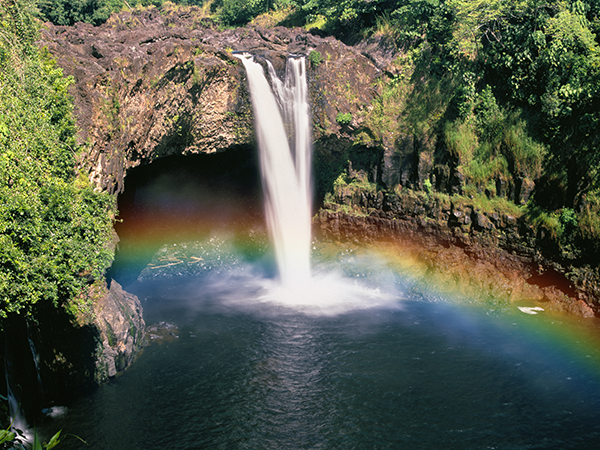 Beautiful Rainbow Waterfalls in Paradise on the Big Island in Hawaii.